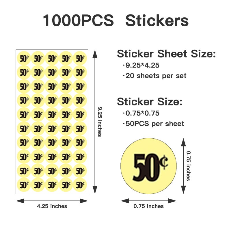 DUGUTUL 1000 pcs 50 Cent Color-Coded Price Stickers for Garage Sale and Flea Market, 3/4"" Diameter - Bold Fonts, Clear Visibility, High Visibility, Easy Organization - Image 2